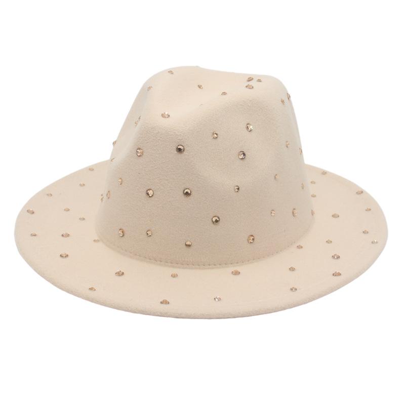 

Diamonds Embellished Felt Hat Design Sense Wear Men S And Women S Top Hats Style Jazz Hat M（56-58cm）