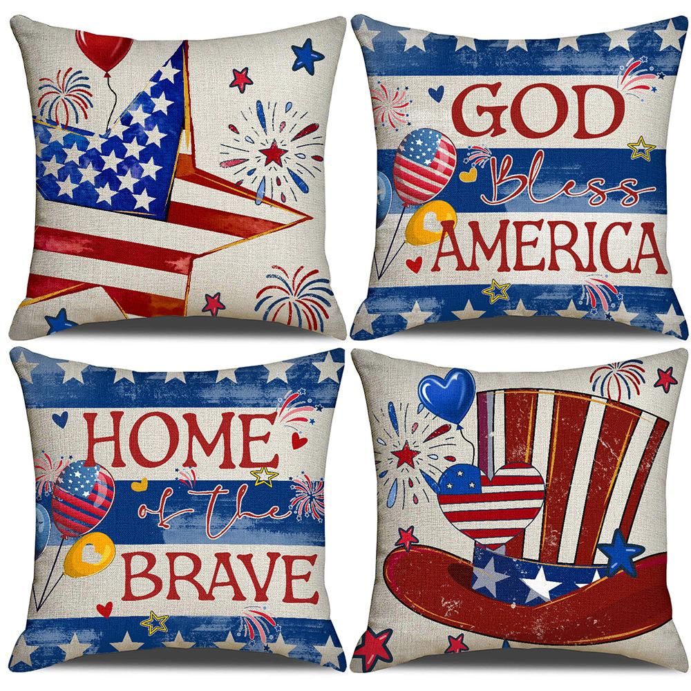 American Retro Pillowcase Five-pointed Star Printed Linen Pillowcase Sofa Decorative Cushion Cover Festive Pillowcase