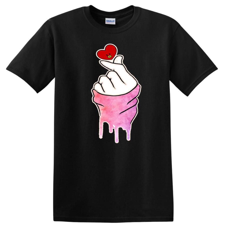 Heart Gesture T Shirt Cute Finger Heart Design Pink Tee for Love Lovers L