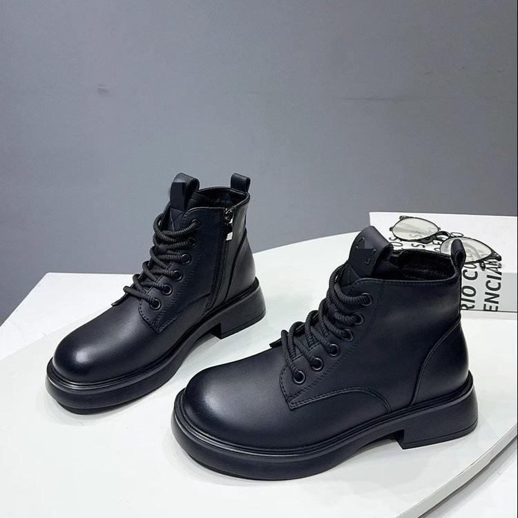 Soft Leather Thick-soled British Style Martin Boots, New Autumn Single Boots, Velvet Warm Fried Street Winter Short Boots