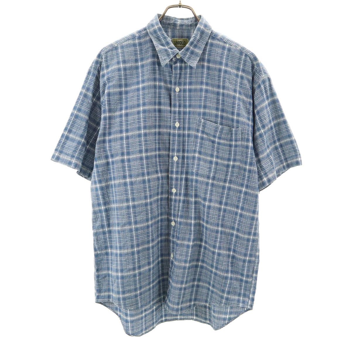 

UNIQLO Old Check Pattern Short sleeve Seersucker shirt L Blue and navy Men s Used