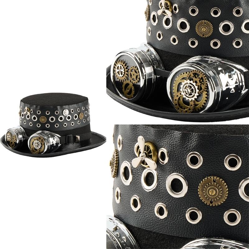 Steampunk Goggles Style Top Hat With Grommet Gear Gothic Themed Cosplay Costume Accessories