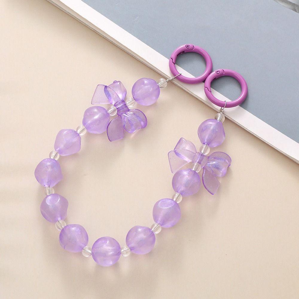 

Anti-Lost Bow Beaded Bag Pendant Colorful Love Heart Key Chain Sweet Beaded Phone Chain Unisex Style E