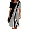 Damen Rundhals Kurzarm Knielang Geometrisches Kleid Damen Modisches 3D Gestreiftes Bedrucktes A-Linien Kleid Vestidos De Mujer