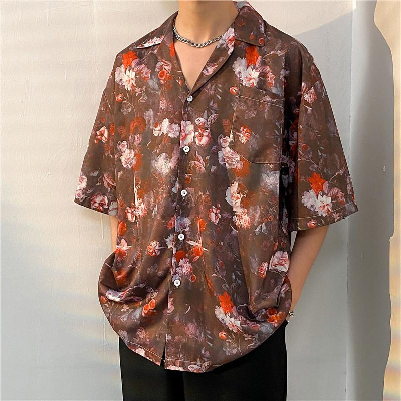 2026 Large Retro Cuban Collar Men's Ice Silk Short Sleeve Shirt