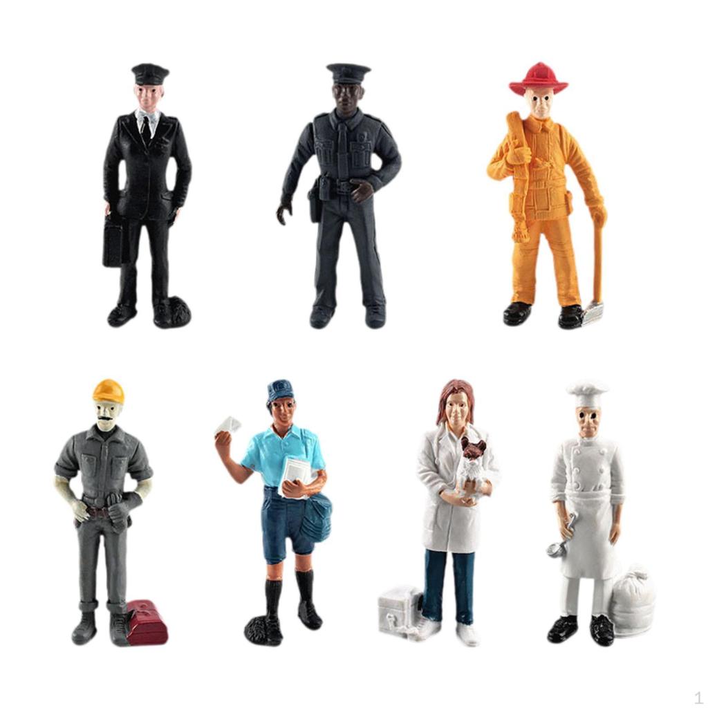 7 Pieces People Figures Human Action Figure Model Realistic Handpainted Career Statues Simulation