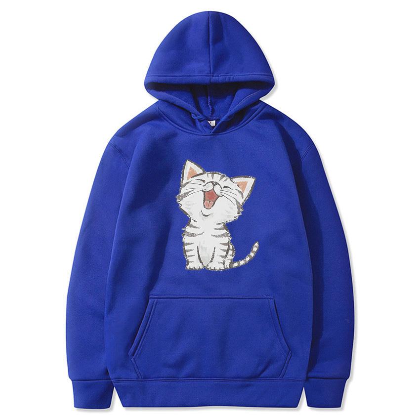 Autumn Winter Solid Color Cat Classic Hoodie Men's Daily Casual Harajuku Hoodie Y2K Street Wear Warm Hoodie