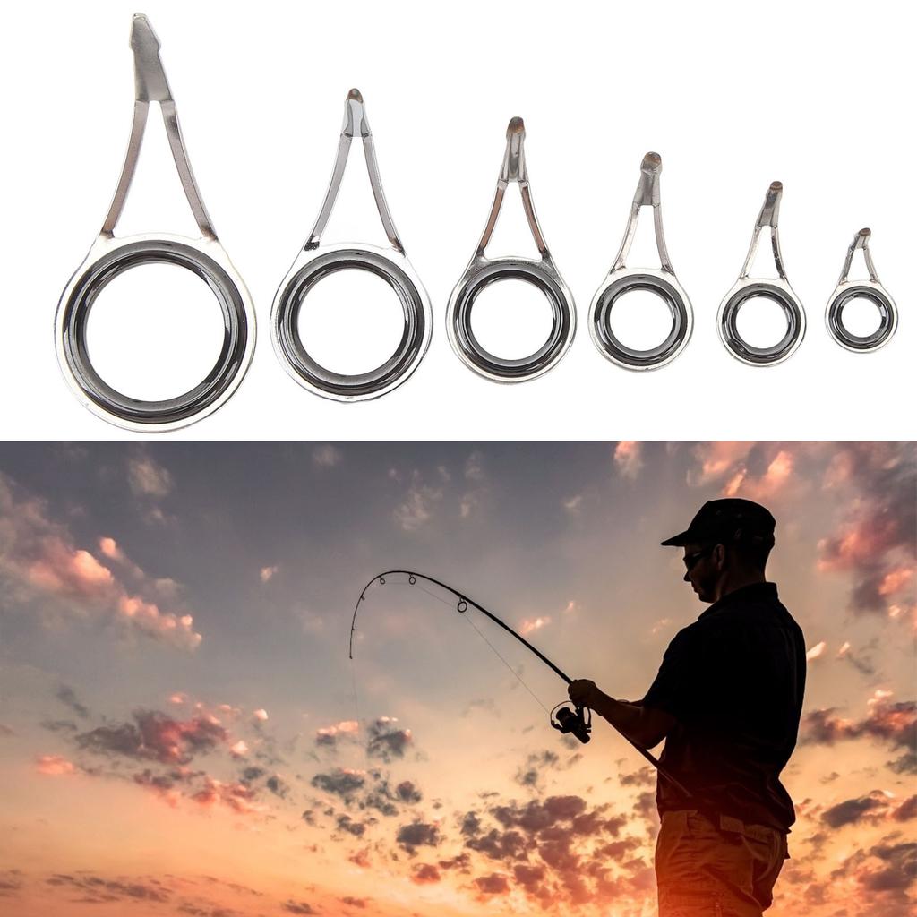 6PCS Rod Guide Rings Tip Repair Kit Stainless Steel Ceramic Various Size Fishing Accessory for DIY Rod Fishing Pole