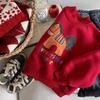 Kids Fleece Hoodie Winter Red Cartoon Festive Pullover for Boys and Girls