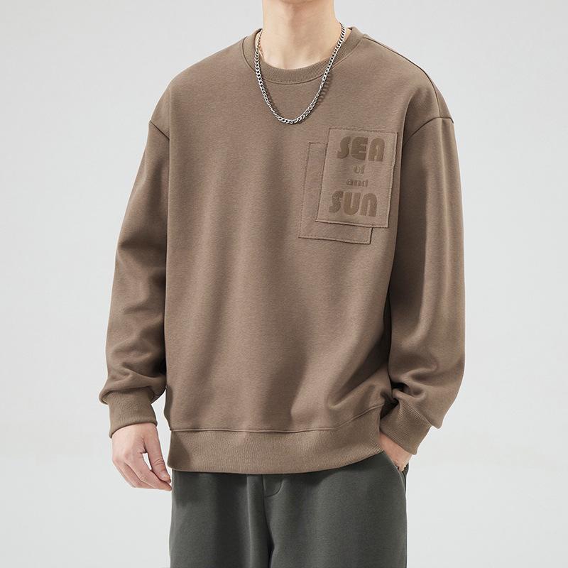 Men s High-End Retro Heavyweight Round Neck Sweatshirt - Trendy and Casual for Spring & Autumn 4XL