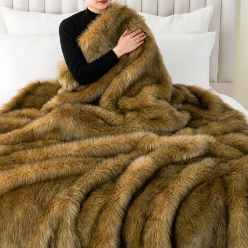 Luxury Fox Fur Throw Blanket Winter Warm Fluffy Soft Blankets Bedspread on the Bed Faux Fur Blanket Plaid Throw for Sofa towel