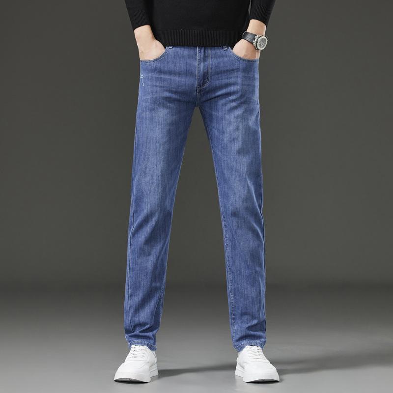 Spring And Autumn New High End Plush Jeans For Men Straight Tube Slim Fit Elastic Thick Casual Pants Autumn And Winter Men'S Pants