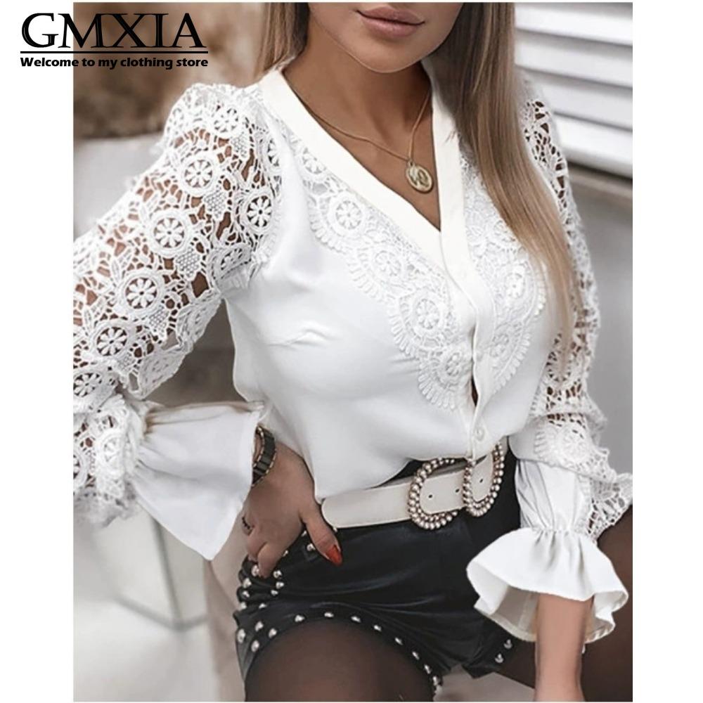 

GMXIA Women s Fashion Casual Solid Color Print Long Sleeve Leisure Blouses & Shirts XXL