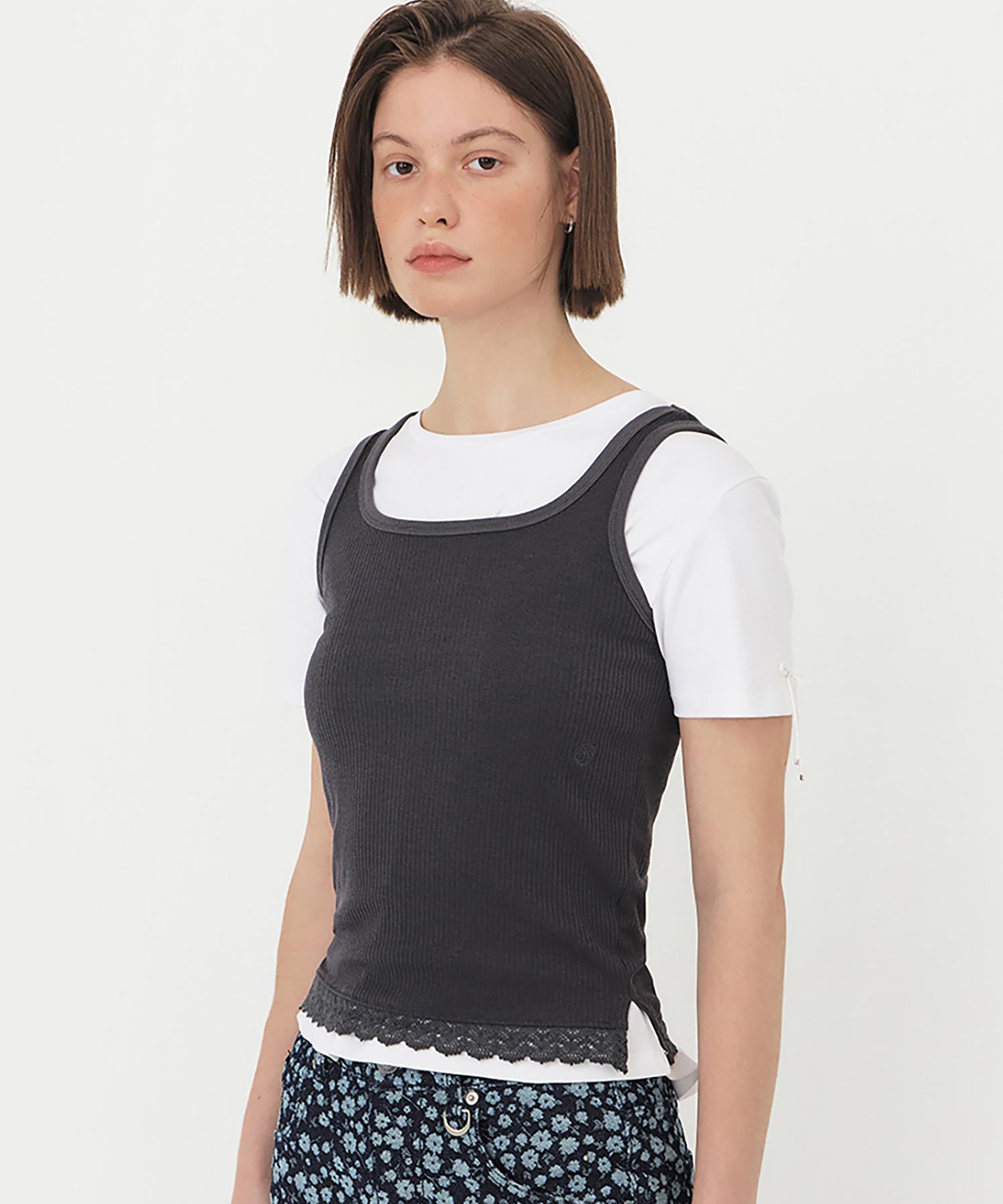 Nomer Lace Detail Sleeveless Top Grey Grey/Free