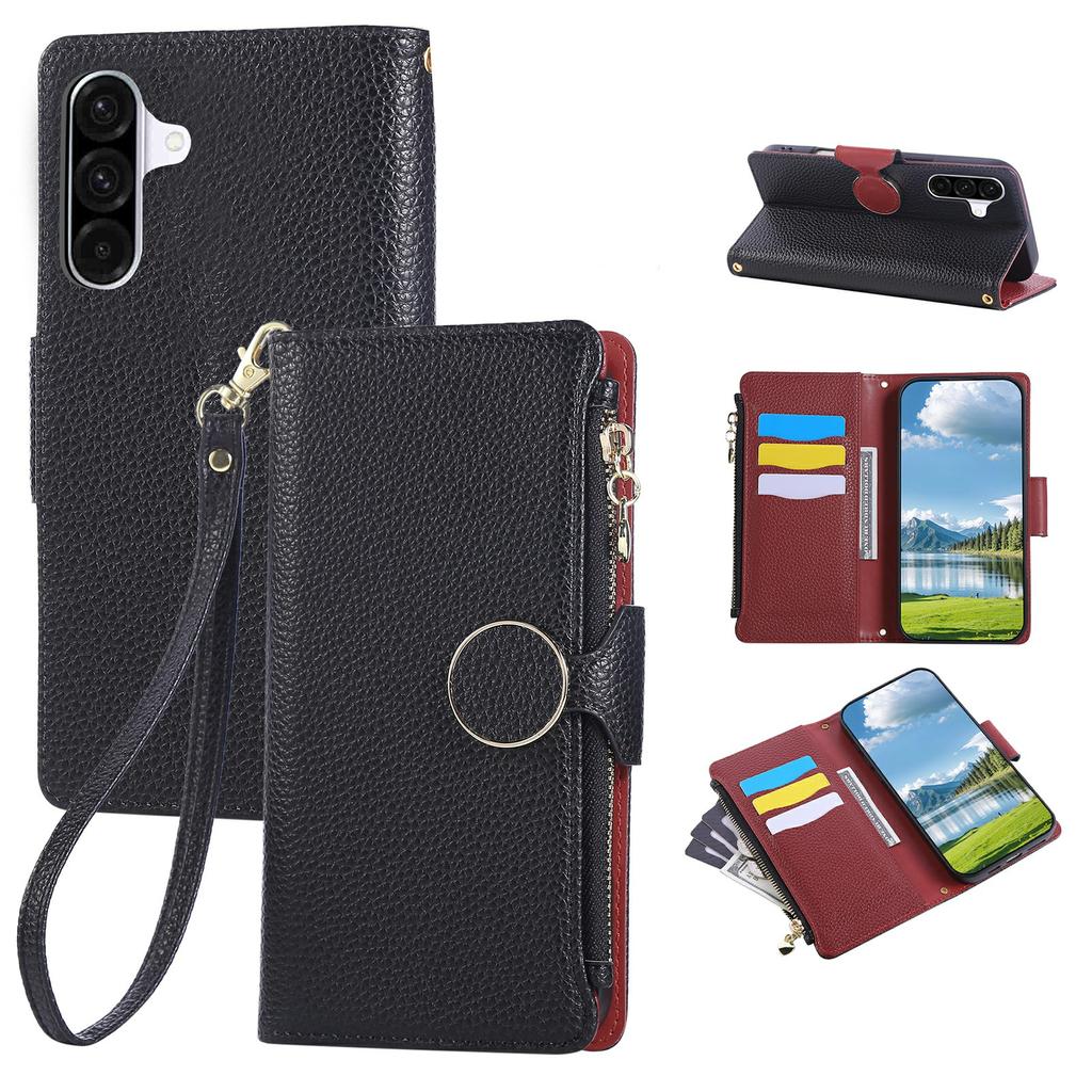 For Samsung Galaxy S25+/S24+ Case Zipper Wallet Leather Phone Cover with Wrist Strap