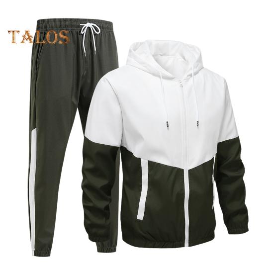 

2 шт./комплект мужской спортивной одежды с капюшоном и длинным рукавом, толстовка, пальто, эластичный пояс с завязками, карманы, длинные брюки, комплект, спортивные костюмы в стиле пэчворк XL темно-зеленого