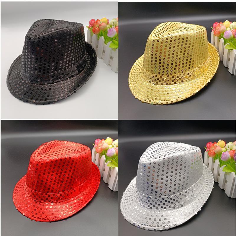 Adult Children's Stage Jazz Hat June Day Festival Performance Dance Sequin Hat KTV Party Black Hat