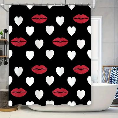 Shower Curtain with Red Lips Pattern, Fashion Red Lips Pattern Shower