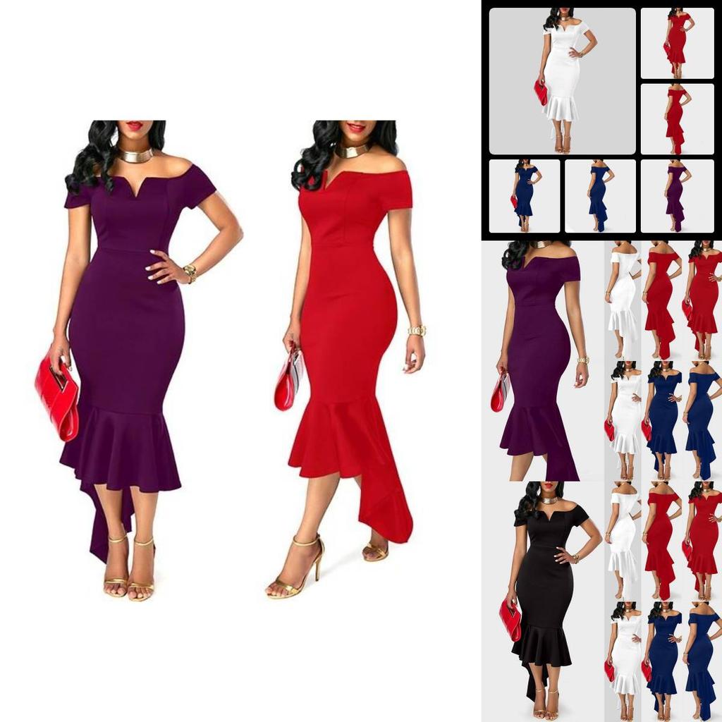 Elegant 2023 Autumn Fashion Women's V Neck Off Shoulder Short Sleeve A Line Dress