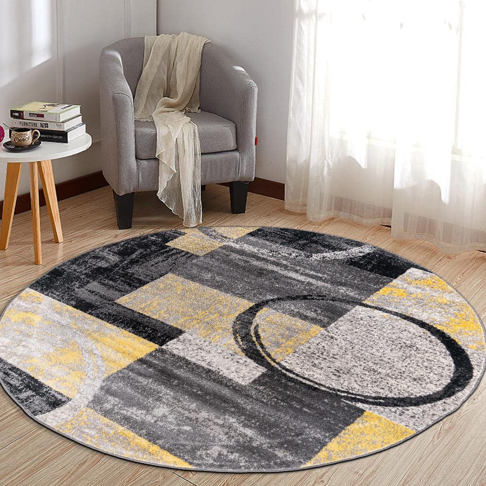 Abstract Geometric Pattern Carpet Irregular Block Design Mat Modern Artistic Home Decor Round Rug for Living Room Bedroom Office