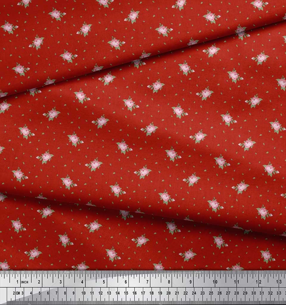 Soimoi Japan Crepe Satin Fabric Leaves & Rose Floral Printed Craft Fabric by the Metre 42 Inch