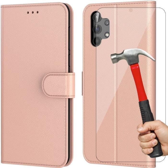 Pack de 2 Verres Trempés - Samsung - A13 5G - Coque Rose - Anti-Choc - Effet Cuir