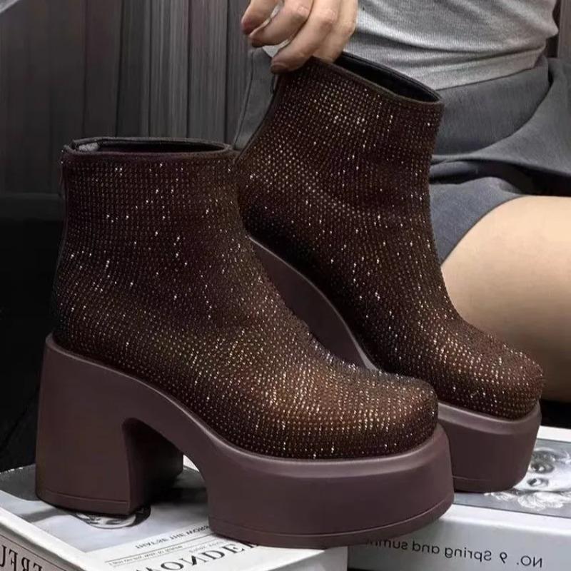 Crystal Platform Ankle Boots Women High Heels Luxury Shoes Woman 2025 Trend Winter Goth Fashion Snow Motorcycle Botas De Mujer