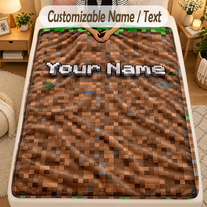 Flannel BlanketMinecraft Custom Name Text Personalized Soft Warm Throw Blanket Home Decor Gift