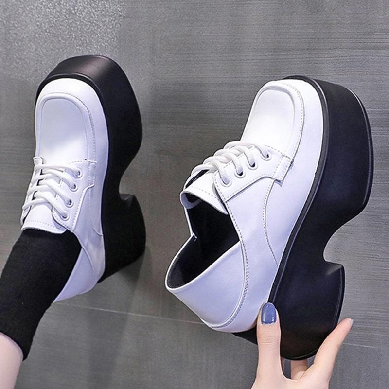 Women Punk Shoes 10 CM Platform Oxfords Elevator Shoes Fashion Chunky Mary Janes Comfortable Casual Outdoor Female Loafers 34-39