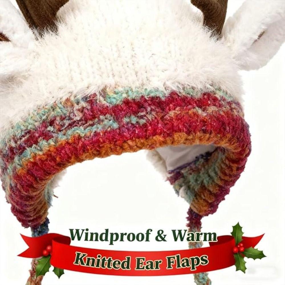 New Fur Deer Storage Hat Ear Protection Warm Festival Christmas Antler Hat Windproof Adjustable Earmuffs Hat Outdoor