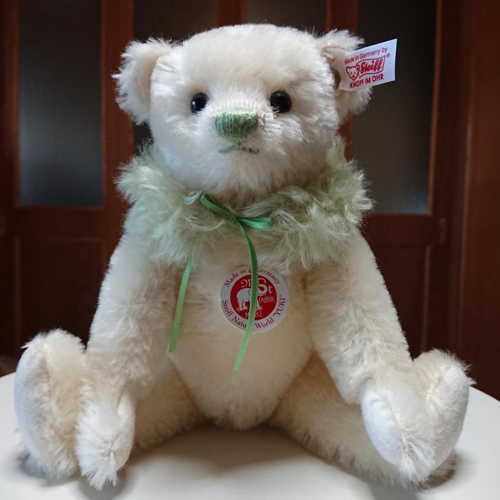 [USED] White Tag YUKI 26cm Steiff Teddy Bear with Certificate of Authenticity