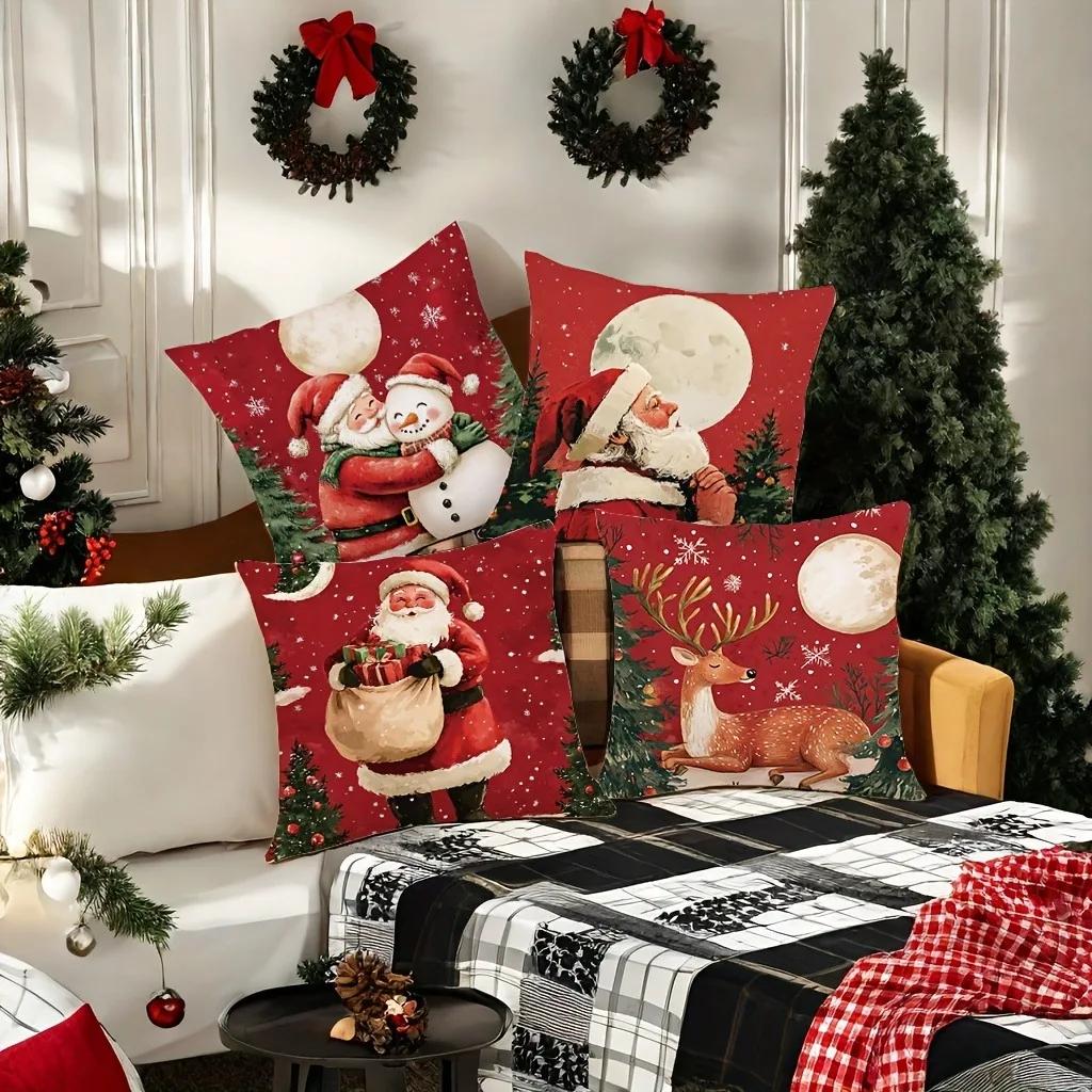 Christmas Decoration Pillowcase New Year Gift Santa Claus Reindeer Snowman Pattern Home Room Decoration Sofa Cushion Cover
