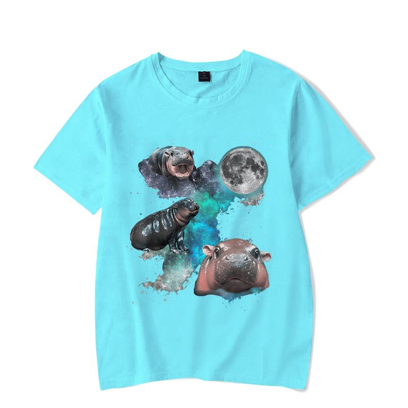 Ladies' Loose Casual Fun Moo Deng Bouncing Pig Print Pure Cotton Short Sleeved Top T-Shirts Women’s
