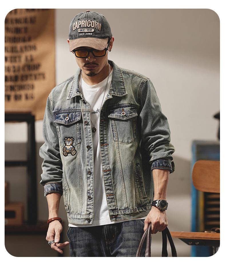 Little Bear Teen High-End Embroidered Men's Denim Jacket
