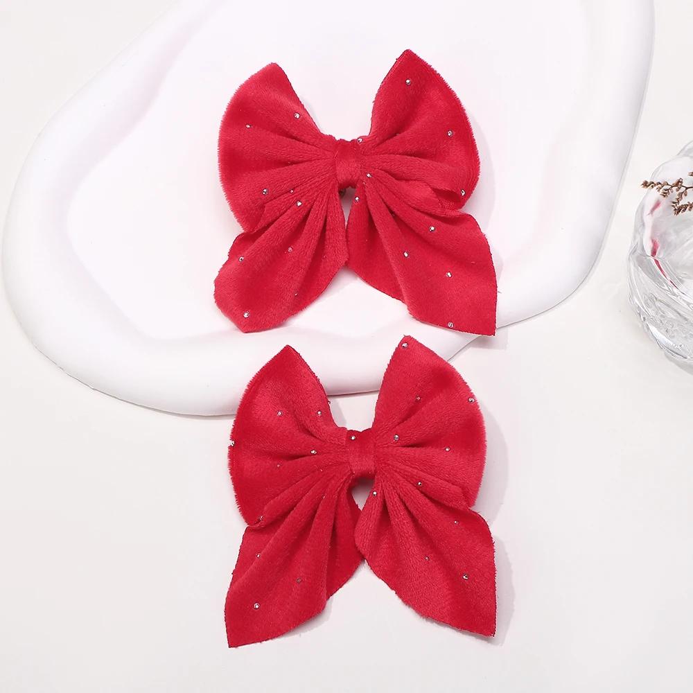 

2Pcs/set Dots Velvet Bow Hair Pins Hair Clips Fashion Christmas Barrettes Ponytail Holder for Kids Girls Headwear Accessories