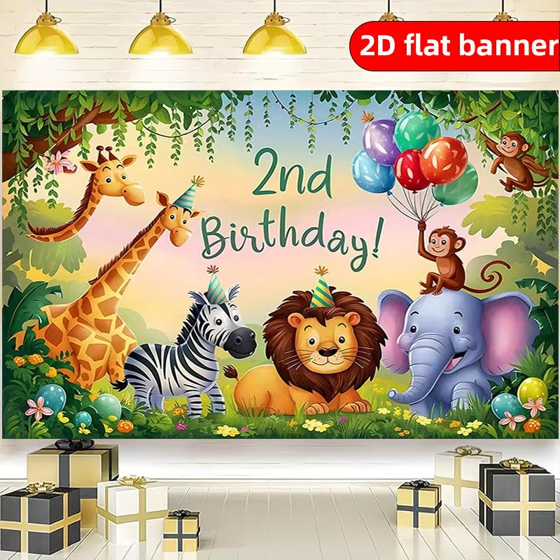 2D Background Cloth 1pc2 Year Zoo Theme Birthday Party Background Cloth Polyester Background Decorative Banner 100x150cm