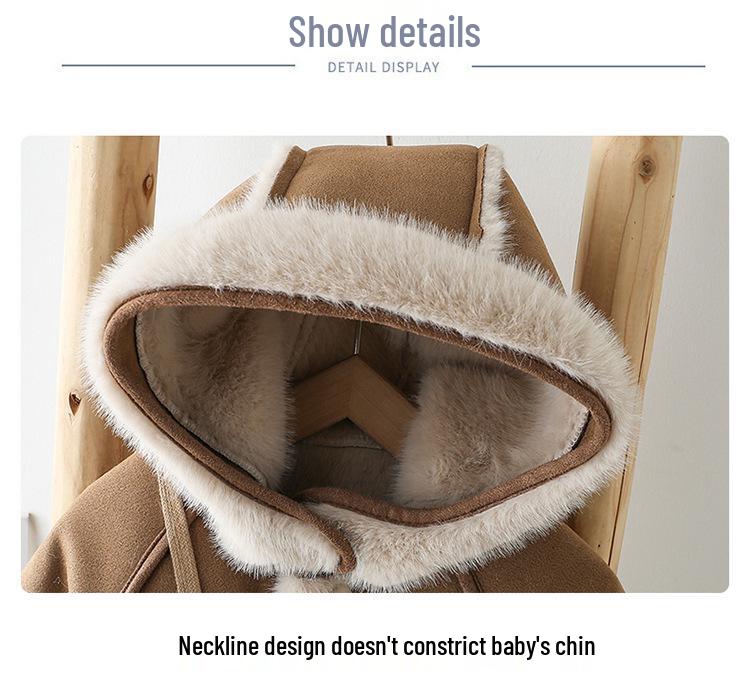 Nuovo Tuta Invernale Peluche: Tuta con Cappuccio da Passeggio per Neonati e Bambine - Carino Set Due Pezzi.
