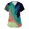 Textured Print V Neck Short Sleeve Medical Scrub Top with Double Pockets and Side Slit Hem for Healthcare Professionals