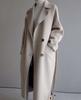Women's Lapel Long Sleeve Loose Fit Trench Coat Casual Belted Wool Blend Mid-Long Jacket