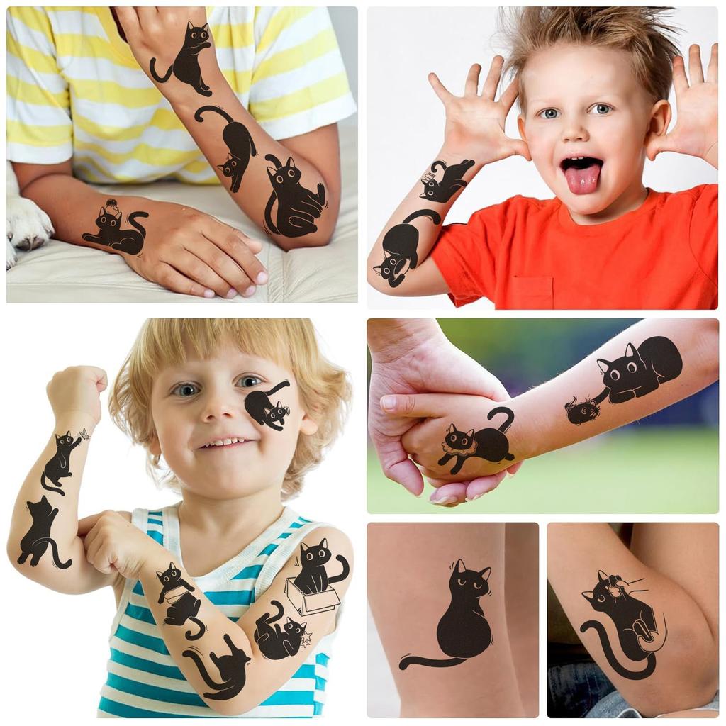 New Cartoon Little Black Cat Series Tattoo Stickers Can Waterproof Party Party Gift Funny DIY Fun Face