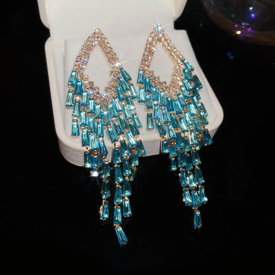 French Court Style Silver Needle Zircon Rectangular Earrings Exquisite Light Luxury High-end Stud Earrings Exaggerated Earrings Women