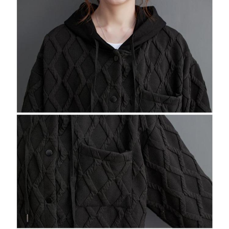 Loose Big Size Plus Size Long Sleeve Button Autumn Winter Casual Hoodies Jackets Coat