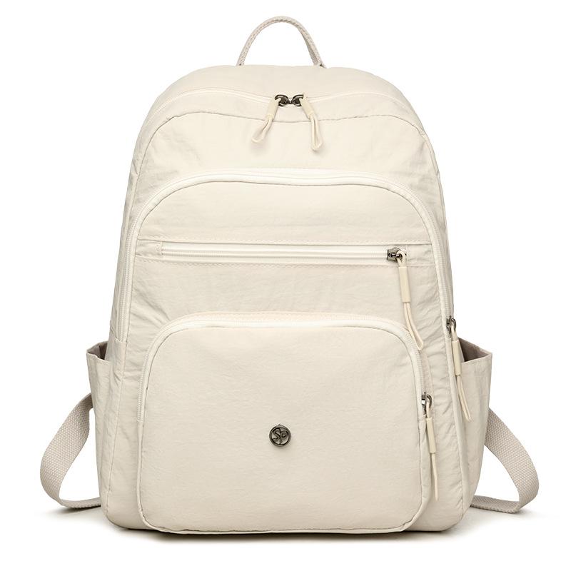 Solid Color Backpack Women's Multi-Layer Pocket Water-Repellent Nylon Backpack