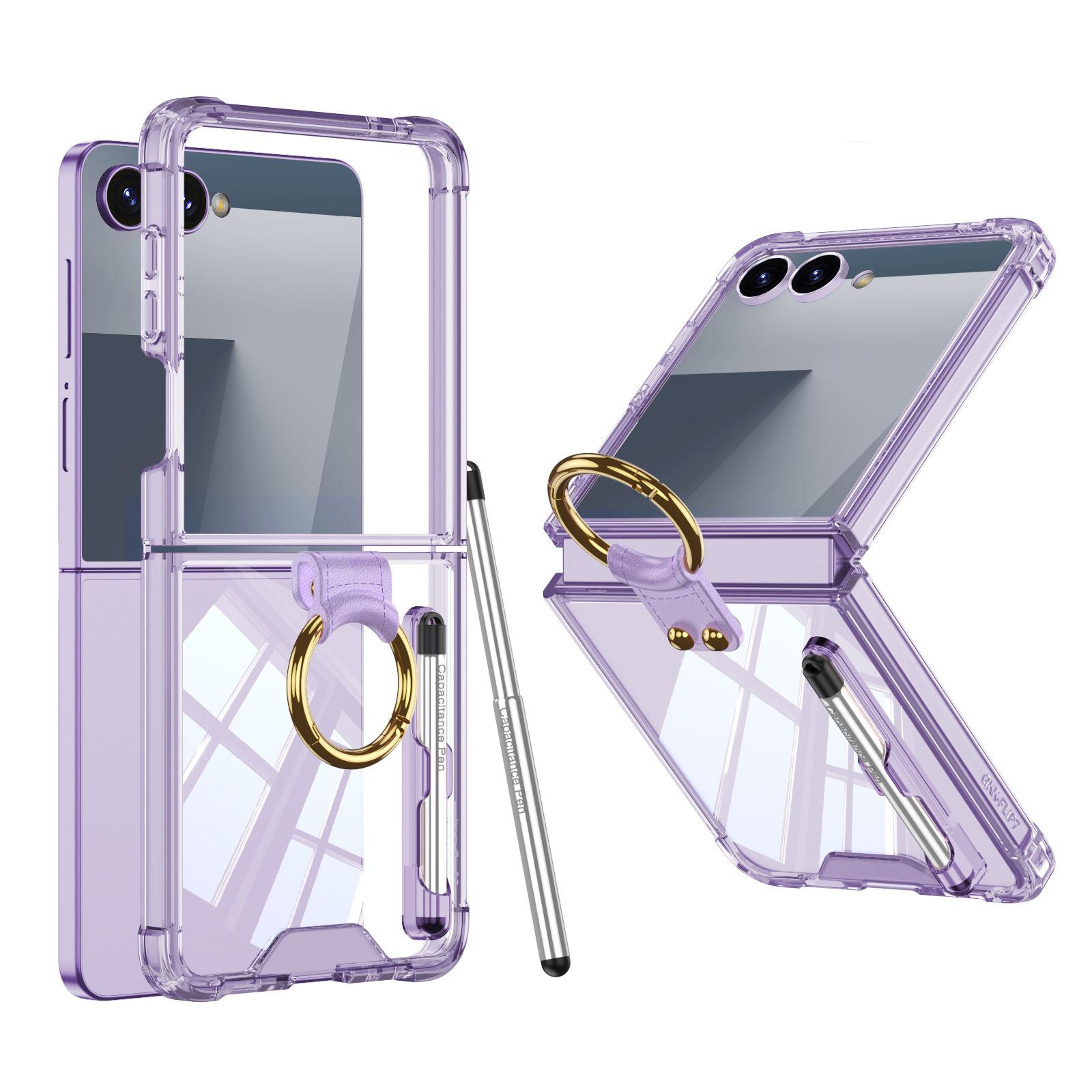 

Suitable for Samsung Flip7 Mobile Phone Case with Pen Folding Screen Z Flip7 Transparent Solid Color Airbag Anti Fall Simple Thin SM-Flip7