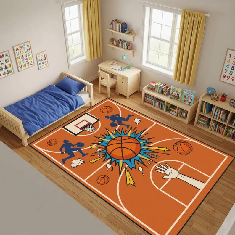 

Football Basketball Theme Carpet Mat Rug Home Decor Sport Pattern Soft Floor Area Rug Kids Bedroom Living Room Playroom 40X60cm
