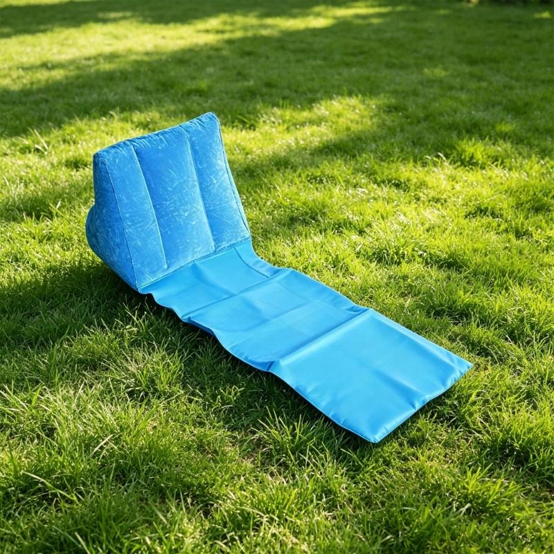 Inflatable Beach Lounges Cushion for Camping Breaks, Fold-Out Backrest Mat with Soft Flocking Leaning Support Pad