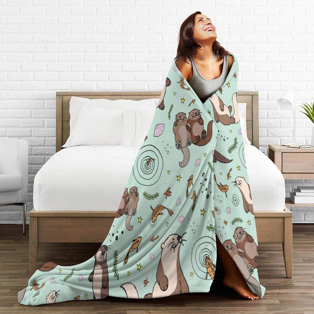 Cartoon Sea Lazy Flannel Blanket Sofa Bedroom Cute Decorative Blanket Portable Lunch Break Blanket