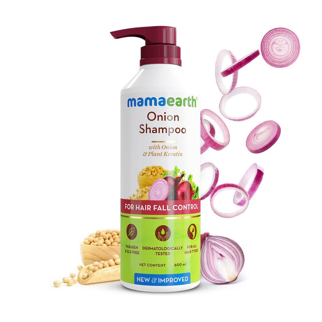 Mamaearth Onion Shampoo For Hair Growth & Hair Fall Control With Plant Keratin 600ml | Smoothens, Strengthens, Nourishes Hair For Men & Women