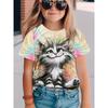 New Summer Girls Clothes Cartoon Cute Cat Graphic T Shirt Short Sleeve Tops for Girls 4 To 6 Years Casual Children's Clothing
