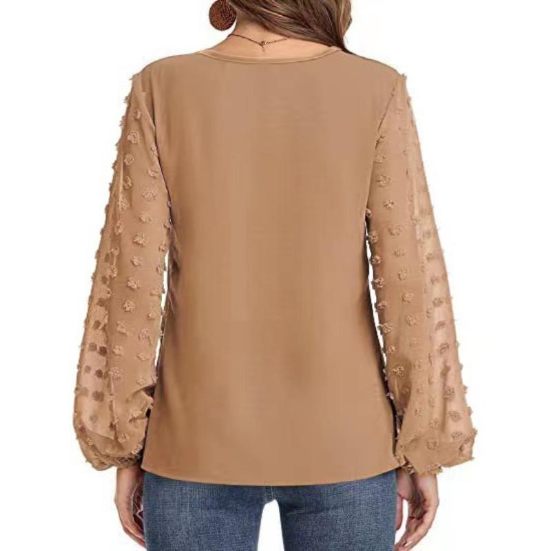YYFS Camicette e camicie con scollo a V a maniche lunghe con stampa tinta unita primavera autunno moda casual da donna